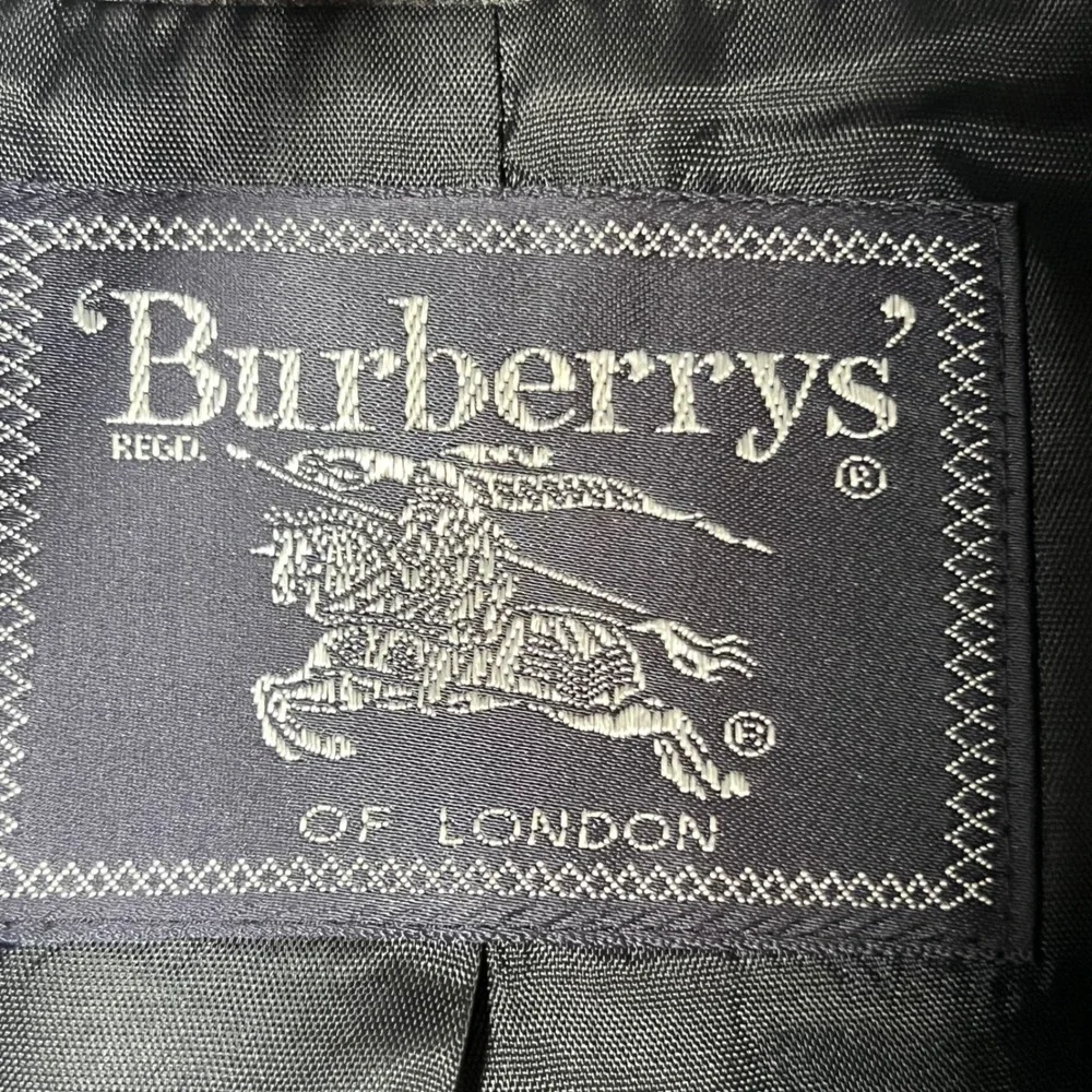 Vintage Burberry Wool Blazer Jacket Womens 4P‎ Petite Gray Collared Gold Buttons